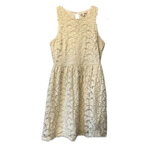 Ivory Floral Lace Halter neck Sleeveless Dress